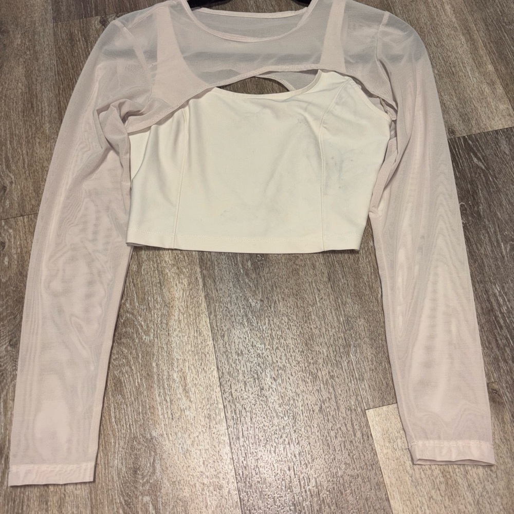 Old Navy Cream Long Sleeve Cut Out Bodysuit